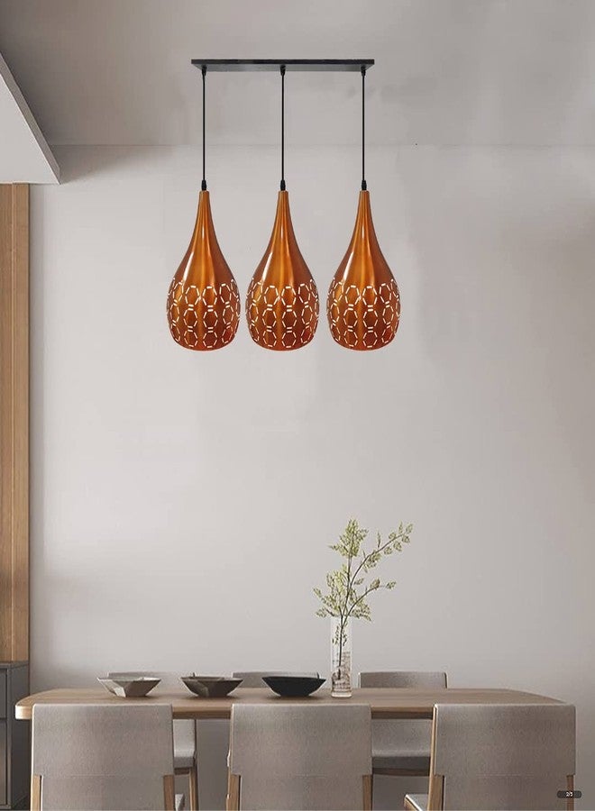 Keyplus Metal Cut 3 Light Linear Hanging Light Ceiling Pendant Lamp, Orange - Image 1